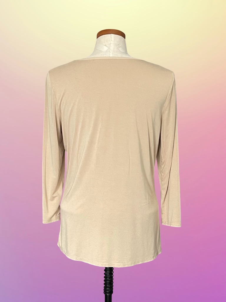 Fair Indigo Stretchy Long Sleeve Rounded Neck Beige Pullover Top Szl — image 5 of 7
